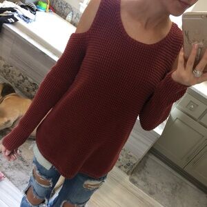 Knox Rose Burgundy Cold Shoulder Sweater